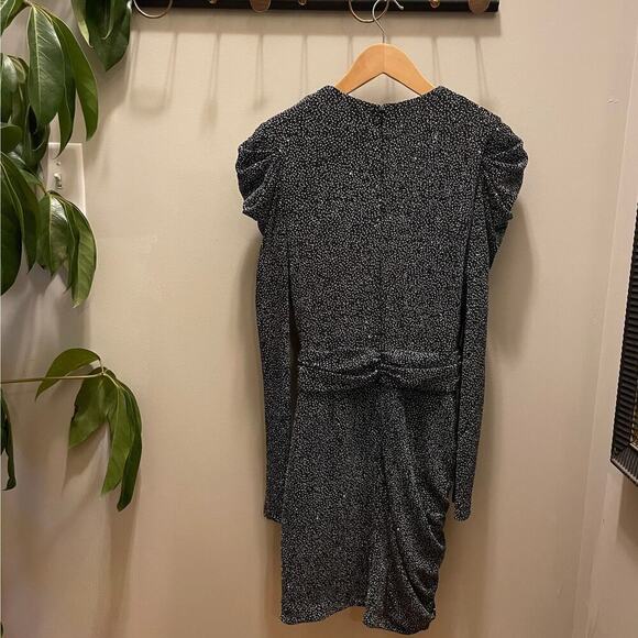 Jonathan Simkhai Glitter Mesh Jersey V Neck Mini Dress | 4 Gunmetal MSRP $800 - Picture 13 of 13